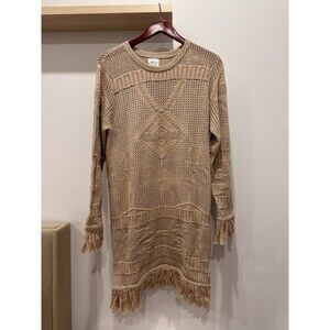 NWT MISA LOS ANGELES Terese Sweater Bone Tan Dress Cashmere Western Fringe Knit